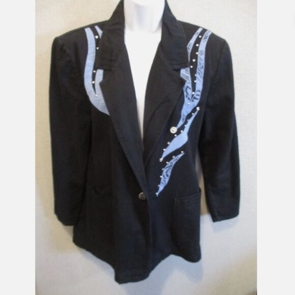 Vintage Pierre Lamonte Embellished Blazer Size 8 Black Twill - Picture 1 of 8